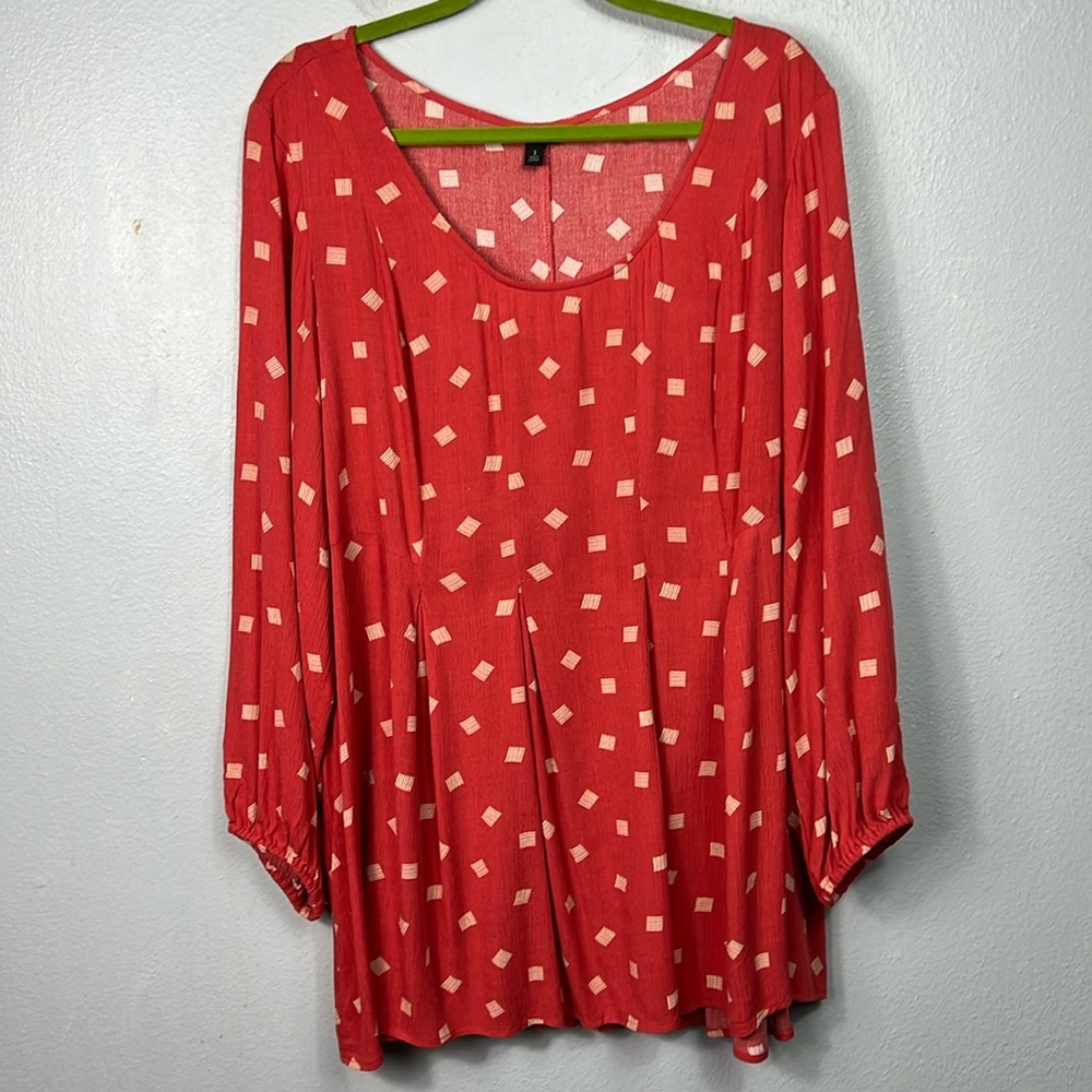 Torrid Scoop Neck Long Sleeve Tunic Melon Orange Print Top 3X